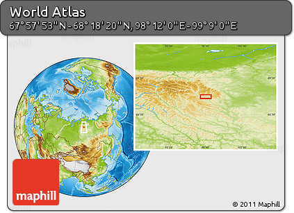 Physical Location Map of the Area around 68° 8' 7" N, 98° 40' 30" E