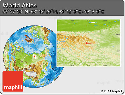 Physical Location Map of the Area around 68° 8' 7" N, 98° 40' 30" E