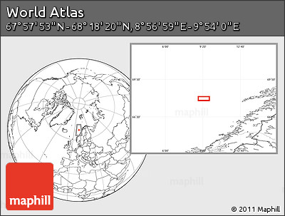 Blank Location Map of the Area around 68° 8' 7" N, 9° 25' 30" E