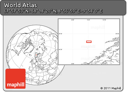 Blank Location Map of the Area around 68° 8' 7" N, 9° 25' 30" E