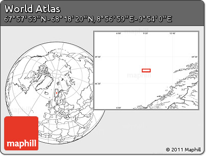 Blank Location Map of the Area around 68° 8' 7" N, 9° 25' 30" E
