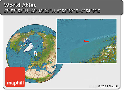 Satellite Location Map of the Area around 68° 8' 7" N, 9° 25' 30" E