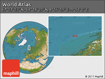 Satellite Location Map of the Area around 68° 8' 7" N, 9° 25' 30" E