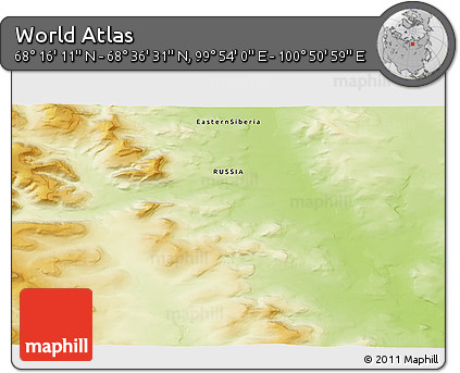Physical 3D Map of the Area around 68° 26' 21" N, 100° 22' 30" E