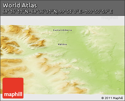 Physical 3D Map of the Area around 68° 26' 21" N, 100° 22' 30" E