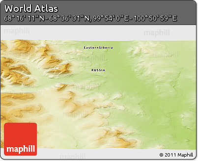 Physical 3D Map of the Area around 68° 26' 21" N, 100° 22' 30" E