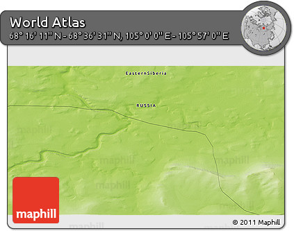 Physical 3D Map of the Area around 68° 26' 21" N, 105° 28' 29" E
