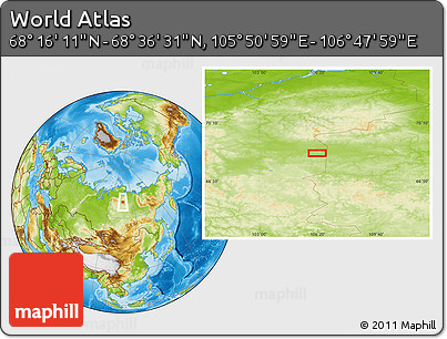 Physical Location Map of the Area around 68° 26' 21" N, 106° 19' 29" E