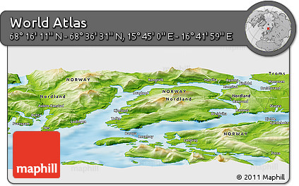 Physical Panoramic Map of the Area around 68° 26' 21" N, 16° 13' 30" E