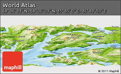 Physical Panoramic Map of the Area around 68° 26' 21" N, 16° 13' 30" E