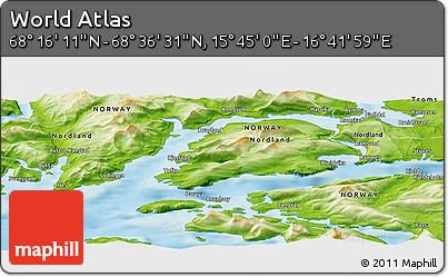 Physical Panoramic Map of the Area around 68° 26' 21" N, 16° 13' 30" E