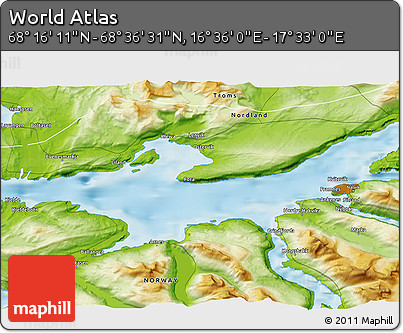 Physical 3D Map of the Area around 68° 26' 21" N, 17° 4' 30" E