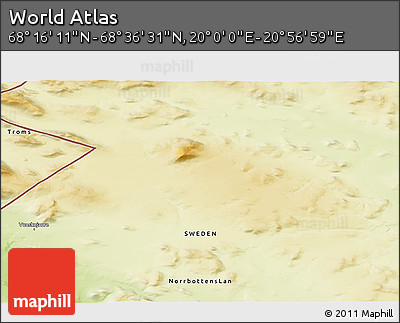 Physical 3D Map of the Area around 68° 26' 21" N, 20° 28' 30" E
