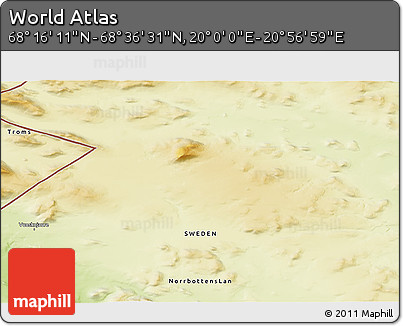 Physical 3D Map of the Area around 68° 26' 21" N, 20° 28' 30" E
