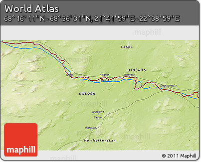 Physical 3D Map of the Area around 68° 26' 21" N, 22° 10' 29" E