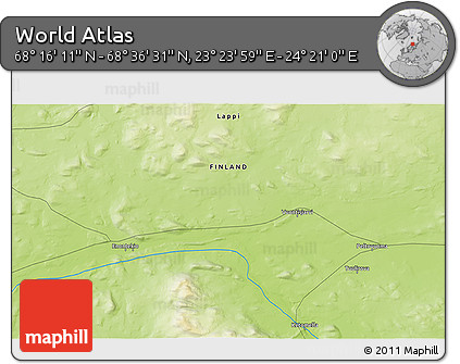 Physical 3D Map of the Area around 68° 26' 21" N, 23° 52' 30" E