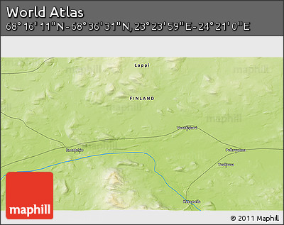 Physical 3D Map of the Area around 68° 26' 21" N, 23° 52' 30" E