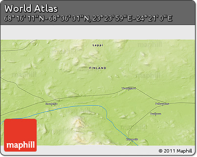 Physical 3D Map of the Area around 68° 26' 21" N, 23° 52' 30" E