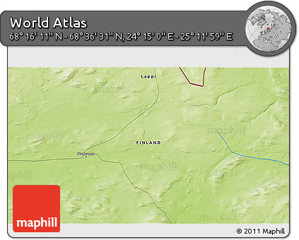 Physical 3D Map of the Area around 68° 26' 21" N, 24° 43' 30" E
