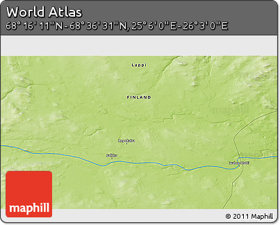 Physical 3D Map of the Area around 68° 26' 21" N, 25° 34' 30" E