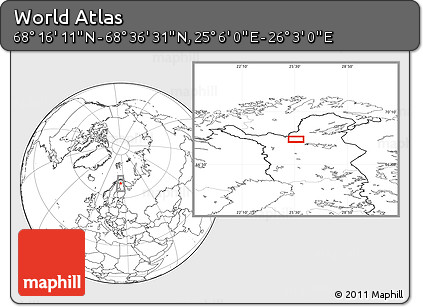 Blank Location Map of the Area around 68° 26' 21" N, 25° 34' 30" E
