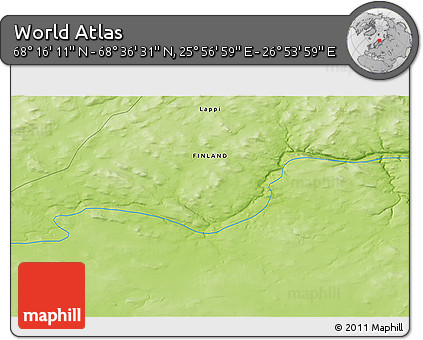 Physical 3D Map of the Area around 68° 26' 21" N, 26° 25' 29" E