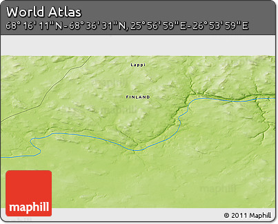 Physical 3D Map of the Area around 68° 26' 21" N, 26° 25' 29" E