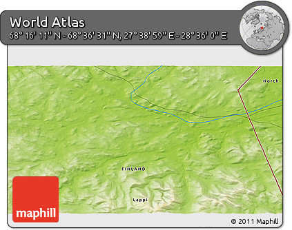 Physical 3D Map of the Area around 68° 26' 21" N, 28° 7' 30" E