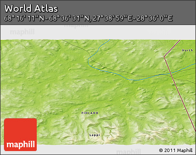 Physical 3D Map of the Area around 68° 26' 21" N, 28° 7' 30" E