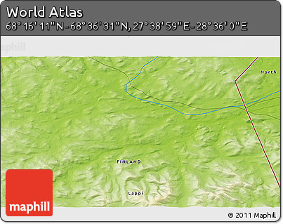 Physical 3D Map of the Area around 68° 26' 21" N, 28° 7' 30" E