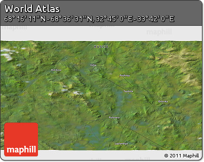 Satellite 3D Map of the Area around 68° 26' 21" N, 33° 13' 30" E