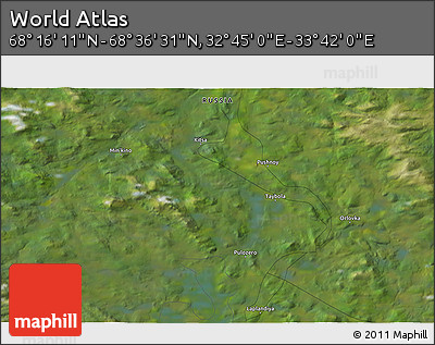 Satellite 3D Map of the Area around 68° 26' 21" N, 33° 13' 30" E