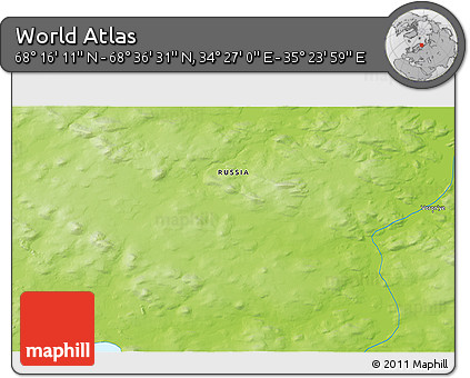 Physical 3D Map of the Area around 68° 26' 21" N, 34° 55' 29" E