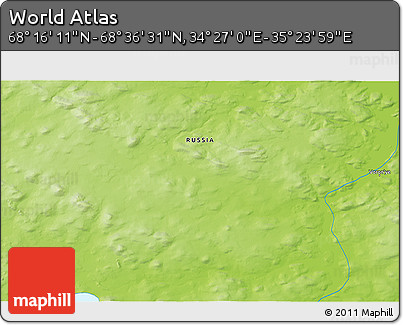 Physical 3D Map of the Area around 68° 26' 21" N, 34° 55' 29" E