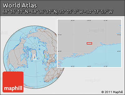 Gray Location Map of the Area around 68° 26' 21" N, 34° 46' 29" W