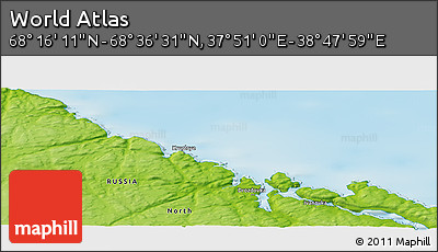 Physical Panoramic Map of the Area around 68° 26' 21" N, 38° 19' 30" E