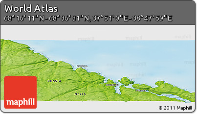 Physical Panoramic Map of the Area around 68° 26' 21" N, 38° 19' 30" E