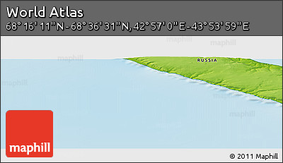Physical Panoramic Map of the Area around 68° 26' 21" N, 43° 25' 29" E