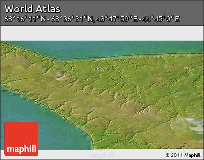 Satellite 3D Map of the Area around 68° 26' 21" N, 44° 16' 29" E