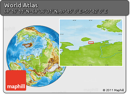 Physical Location Map of the Area around 68° 26' 21" N, 50° 13' 30" E