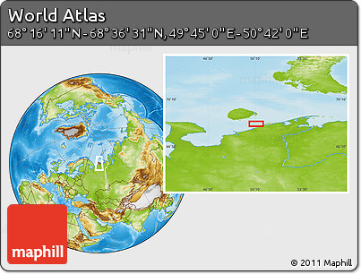 Physical Location Map of the Area around 68° 26' 21" N, 50° 13' 30" E