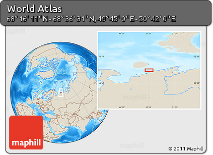 Shaded Relief Location Map of the Area around 68° 26' 21" N, 50° 13' 30" E