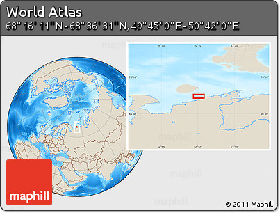 Shaded Relief Location Map of the Area around 68° 26' 21" N, 50° 13' 30" E