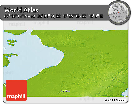 Physical 3D Map of the Area around 68° 26' 21" N, 52° 46' 29" E