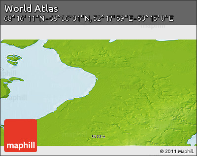 Physical 3D Map of the Area around 68° 26' 21" N, 52° 46' 29" E
