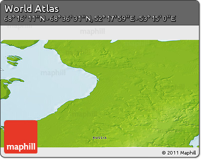 Physical 3D Map of the Area around 68° 26' 21" N, 52° 46' 29" E