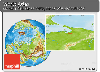Physical Location Map of the Area around 68° 26' 21" N, 60° 25' 29" E