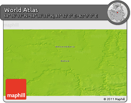 Physical 3D Map of the Area around 68° 26' 21" N, 81° 40' 30" E