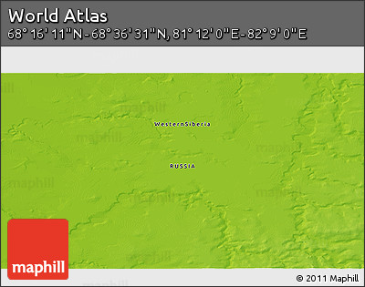 Physical 3D Map of the Area around 68° 26' 21" N, 81° 40' 30" E