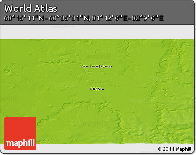 Physical 3D Map of the Area around 68° 26' 21" N, 81° 40' 30" E